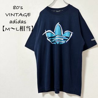 アディダス(adidas)の80s★adidas/アディダス★ヴィンテージ★半袖Tシャツ★両面ロゴ★紺★L(Tシャツ/カットソー(半袖/袖なし))