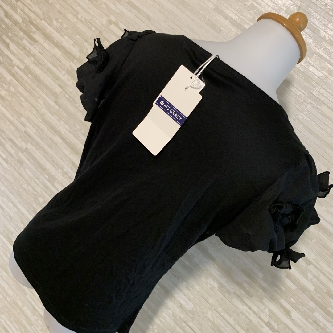 M'S GRACY(エムズグレイシー)の新品 M'SGRACY カットソー　リボン　ブラック レディースのトップス(Tシャツ(半袖/袖なし))の商品写真