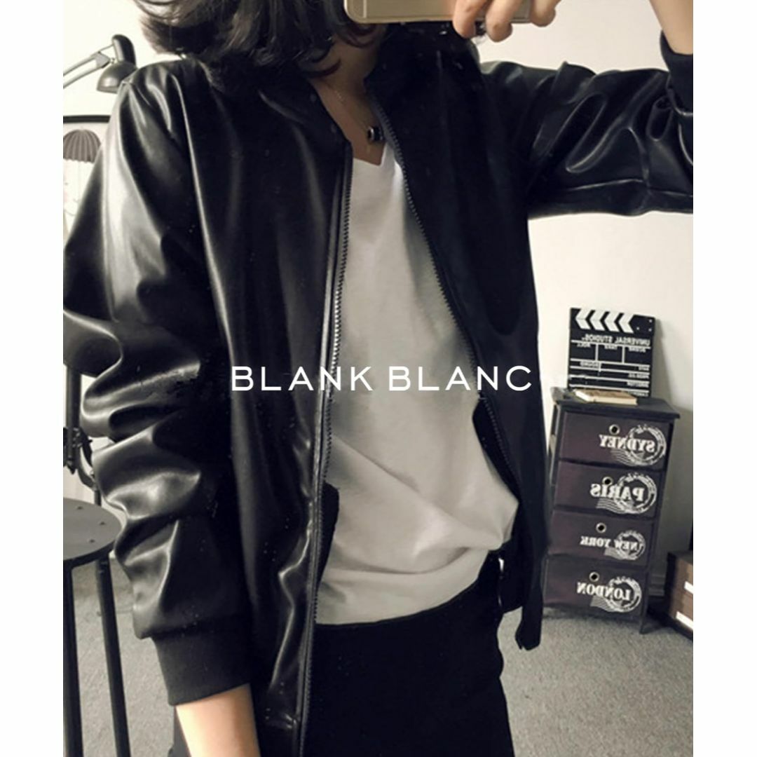 [BLANK BLANC] レザー 黒 ジャケット PUレザー ブルゾン アウタ レディースのファッション小物(その他)の商品写真