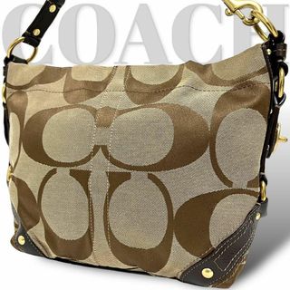 コーチ(COACH)の極美品　コーチ　ショルダーバッグ　シグネチャー　キャンバス　レザー ブラウン(ショルダーバッグ)