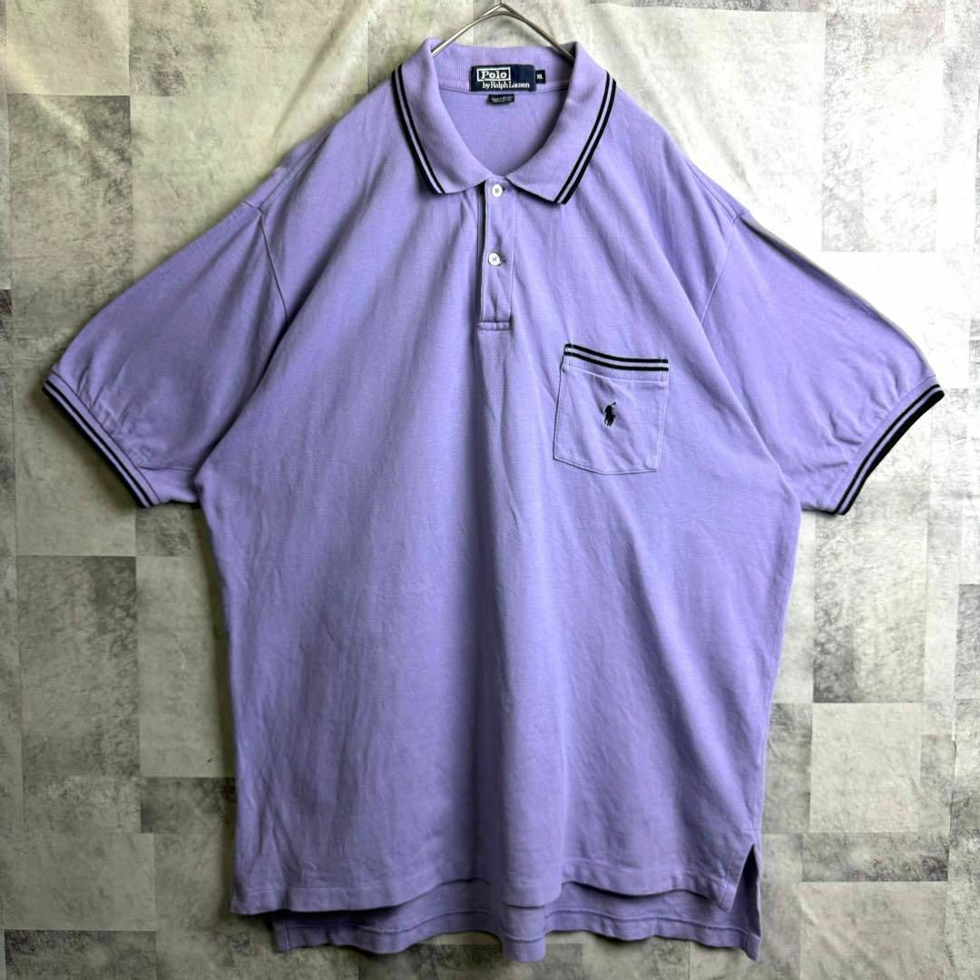 POLO RALPH LAUREN(ポロラルフローレン)の希少デザイン ポロバイラルフローレン リンガー ポロシャツ 鹿子 半袖 紫 XL メンズのトップス(ポロシャツ)の商品写真