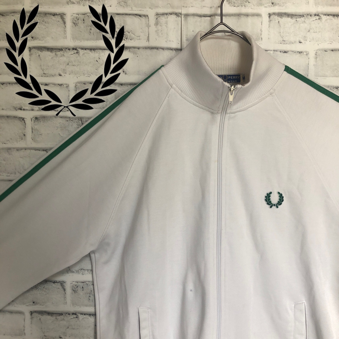 FRED PERRY(フレッドペリー)の90s⭐️Fred Perry トラックジャケットM 刺繍ロゴvintage白緑 メンズのトップス(ジャージ)の商品写真