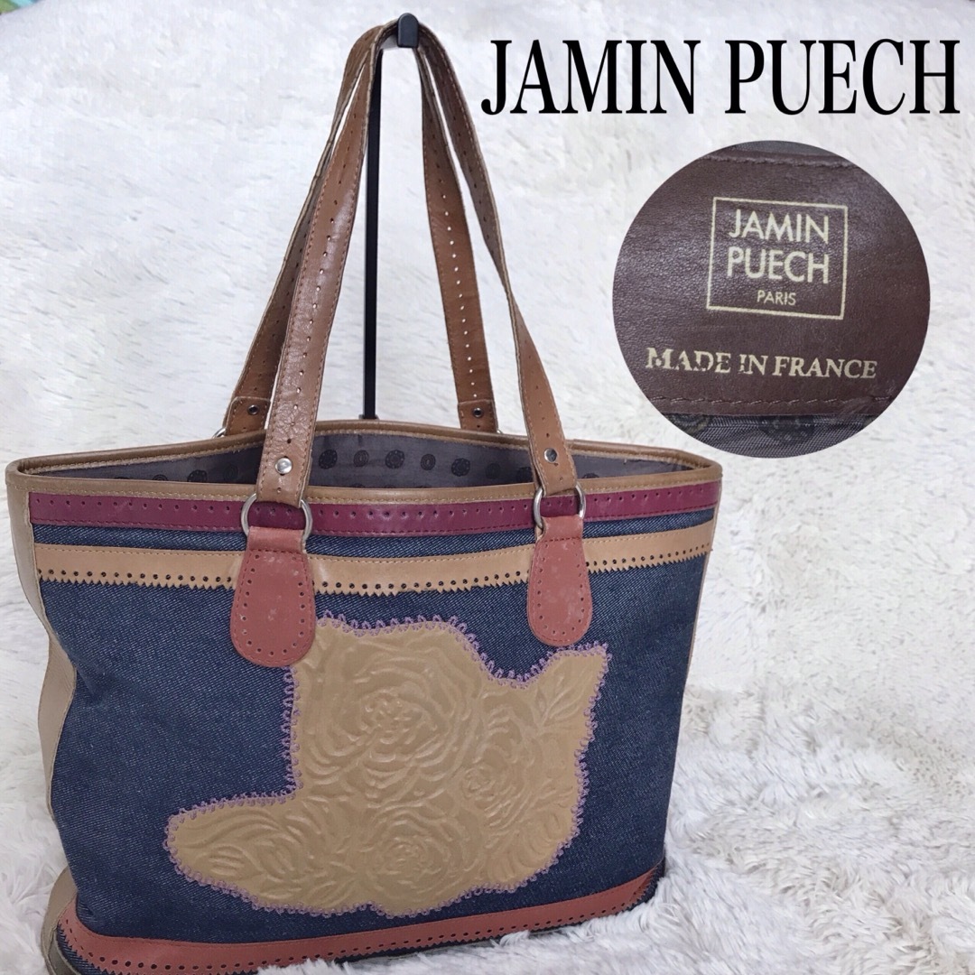 JAMIN PUECH(ジャマンピュエッシュ)の希少 JAMIN PUECH レザー 切り替え 薔薇 ハンドバッグ マルチカラー レディースのバッグ(ハンドバッグ)の商品写真