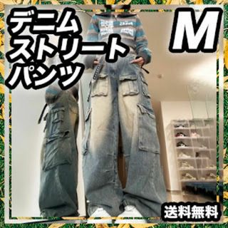 デニム カーゴパンツ ジーンズ ストリート韓国 オーバー Aライン 脚長  M(ワークパンツ/カーゴパンツ)