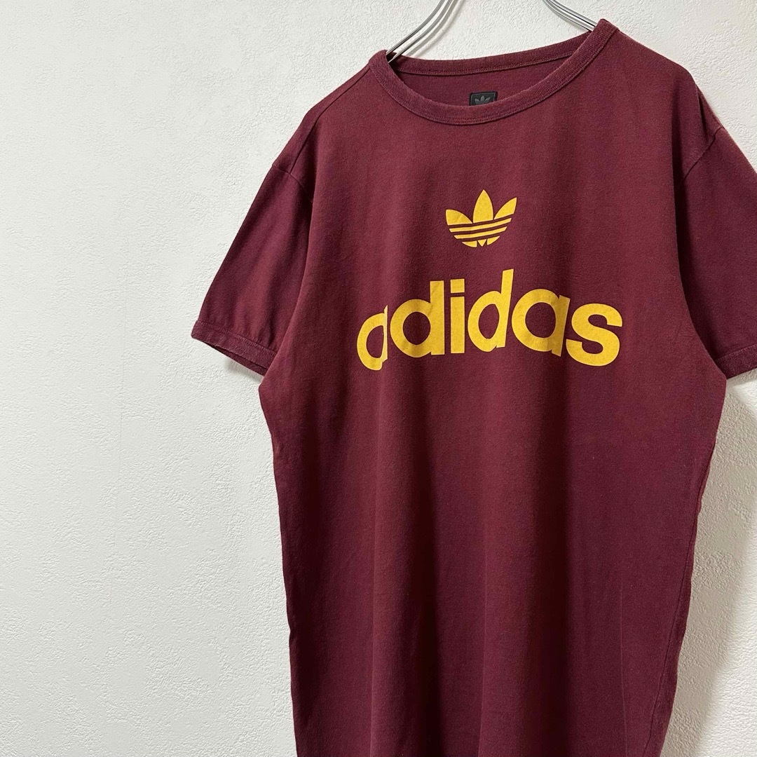 adidas(アディダス)の美品★00s★adidas/アディダス★半袖リンガーTシャツ★赤茶×黄★ML相当 メンズのトップス(Tシャツ/カットソー(半袖/袖なし))の商品写真