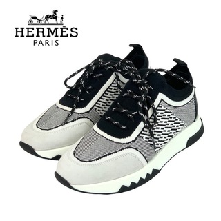 エルメス(Hermes)のエルメス HERMES アディクト スニーカー 靴 シューズ ファブリック レザー スエード ブラック ホワイト ソックススニーカー ニット(スニーカー)