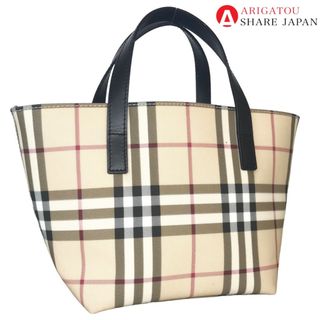 バーバリー(BURBERRY)のBURBERRY バーバリー ノバチェック トートバッグ ハンドバッグ レディース PVCコーティングキャンバス ベージュ T-04-01 中古品【鑑定済】(ハンドバッグ)