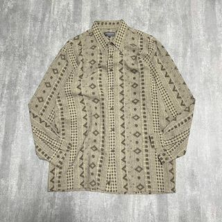 ナチュラルヴィンテージ(natuRAL vintage)の長袖シャツ アート 総柄 太アーム ヴィンテージ L(シャツ)