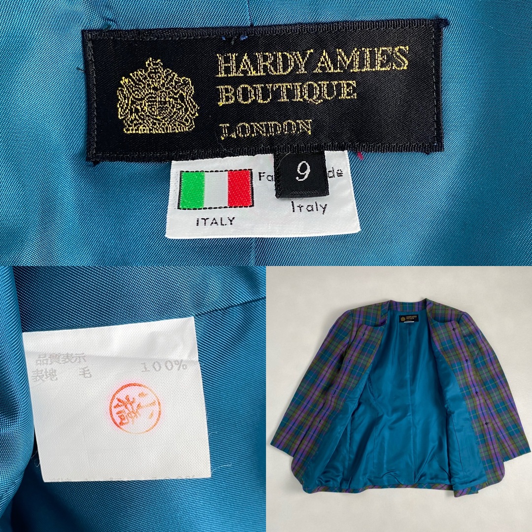 HARDY AMIES(ハーディエイミス)のハーディエイミス　セットアップ　美品　英国王室御用達　最高級　セレモニー　緑　紫 レディースのフォーマル/ドレス(スーツ)の商品写真