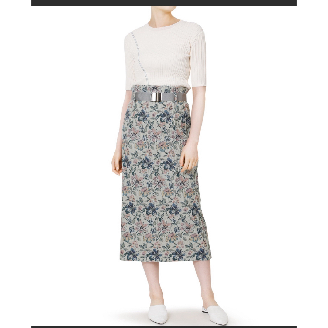 LE CIEL BLEU(ルシェルブルー)のBelted Floral Jacquard Skirtルシェルブルーセット販売 レディースのスカート(ひざ丈スカート)の商品写真