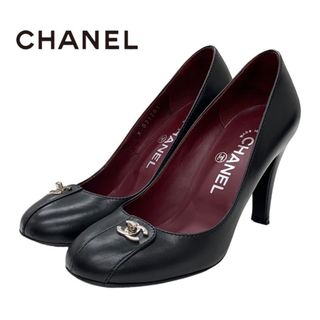 シャネル(CHANEL)のシャネル CHANEL パンプス 靴 シューズ レザー ブラック 黒 シルバー ターンロック ココマーク(ハイヒール/パンプス)