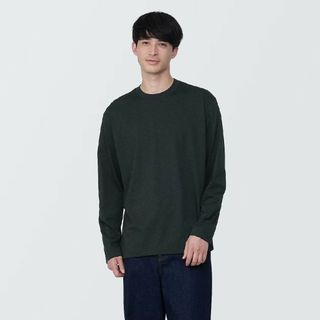 ムジルシリョウヒン(MUJI (無印良品))の無印良品 紳士 天竺編みクルーネック長袖Ｔシャツ 紳士Ｓ・黒(Tシャツ/カットソー(七分/長袖))