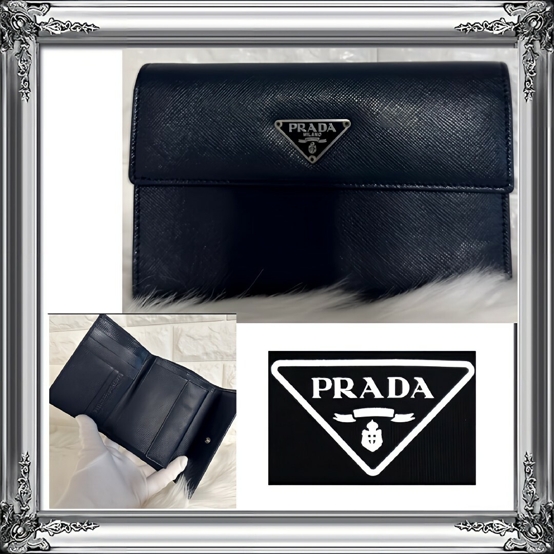 PRADA(プラダ)の人気商品 プラダ 三つ折り財布 三角ロゴ プレート サフィアーノレザー レディースのファッション小物(財布)の商品写真