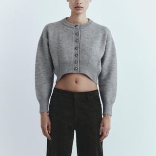 ザラ(ZARA)のZARAZARA クロップド ニットカーディガン メタルボタン ショート丈 短丈(カーディガン)