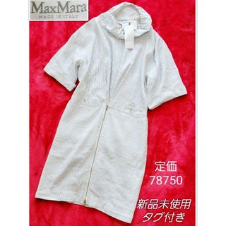 マックスマーラ(Max Mara)の【未使用タグ付き】マックスマーラ　白タグ　麻絹混　ストライプ　ワンピース　40(ひざ丈ワンピース)