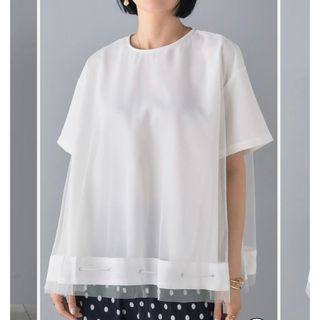 新品　チュールレイヤードドロストトップス/ホワイト　frene(Tシャツ/カットソー(半袖/袖なし))