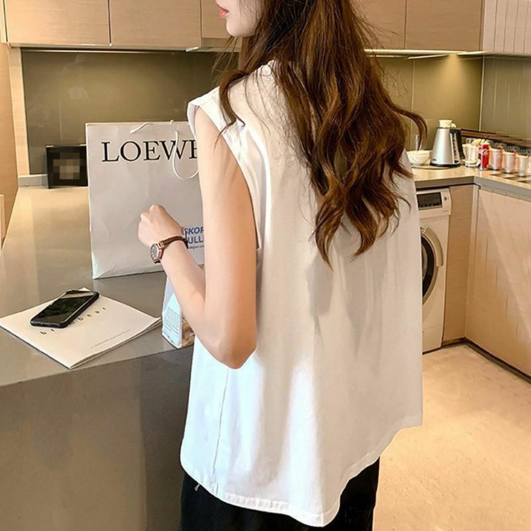 【L177-3】Tシャツ　レディース　半袖　ノースリーブ　白　XL　夏　涼しい レディースのトップス(Tシャツ(半袖/袖なし))の商品写真