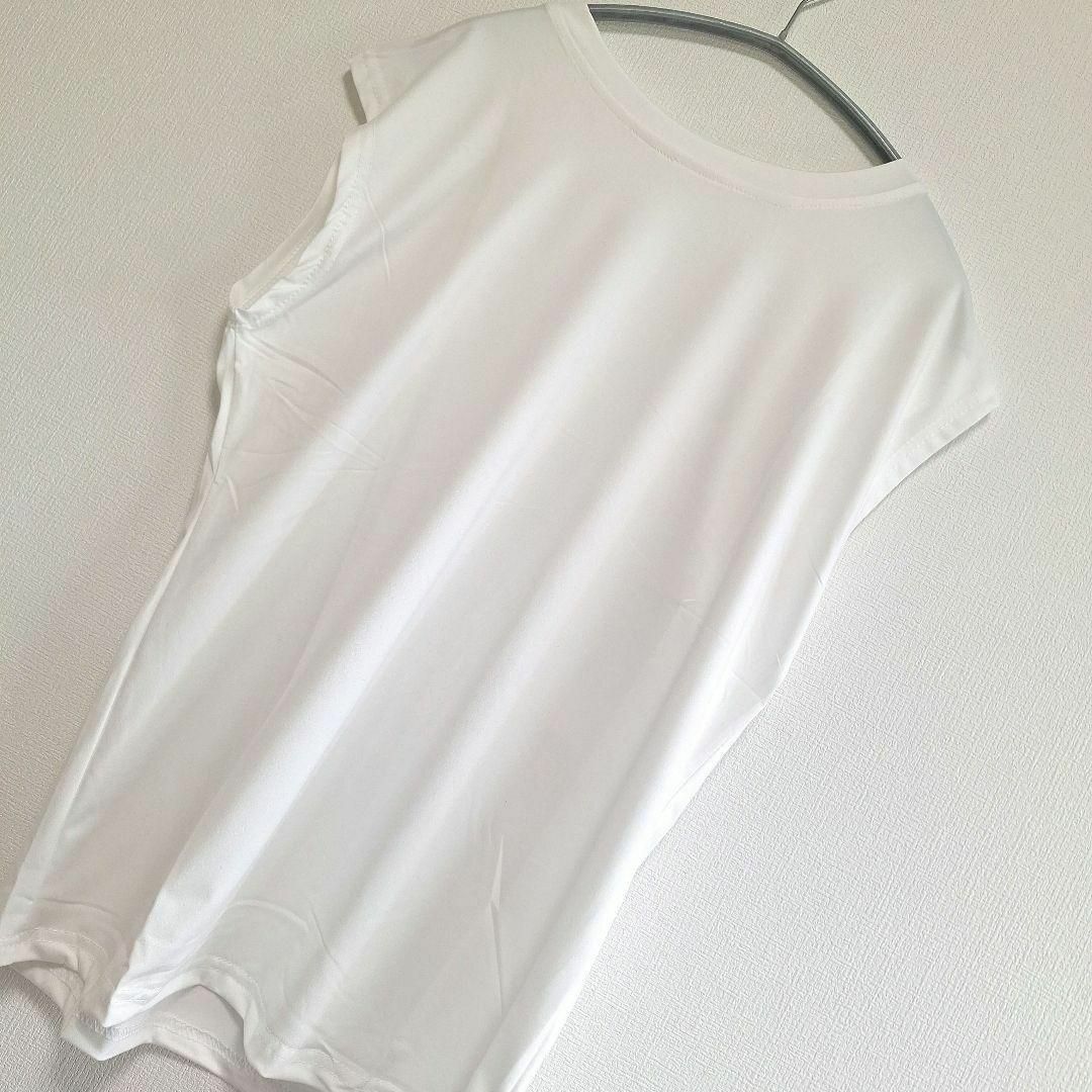 【L177-3】Tシャツ　レディース　半袖　ノースリーブ　白　XL　夏　涼しい レディースのトップス(Tシャツ(半袖/袖なし))の商品写真