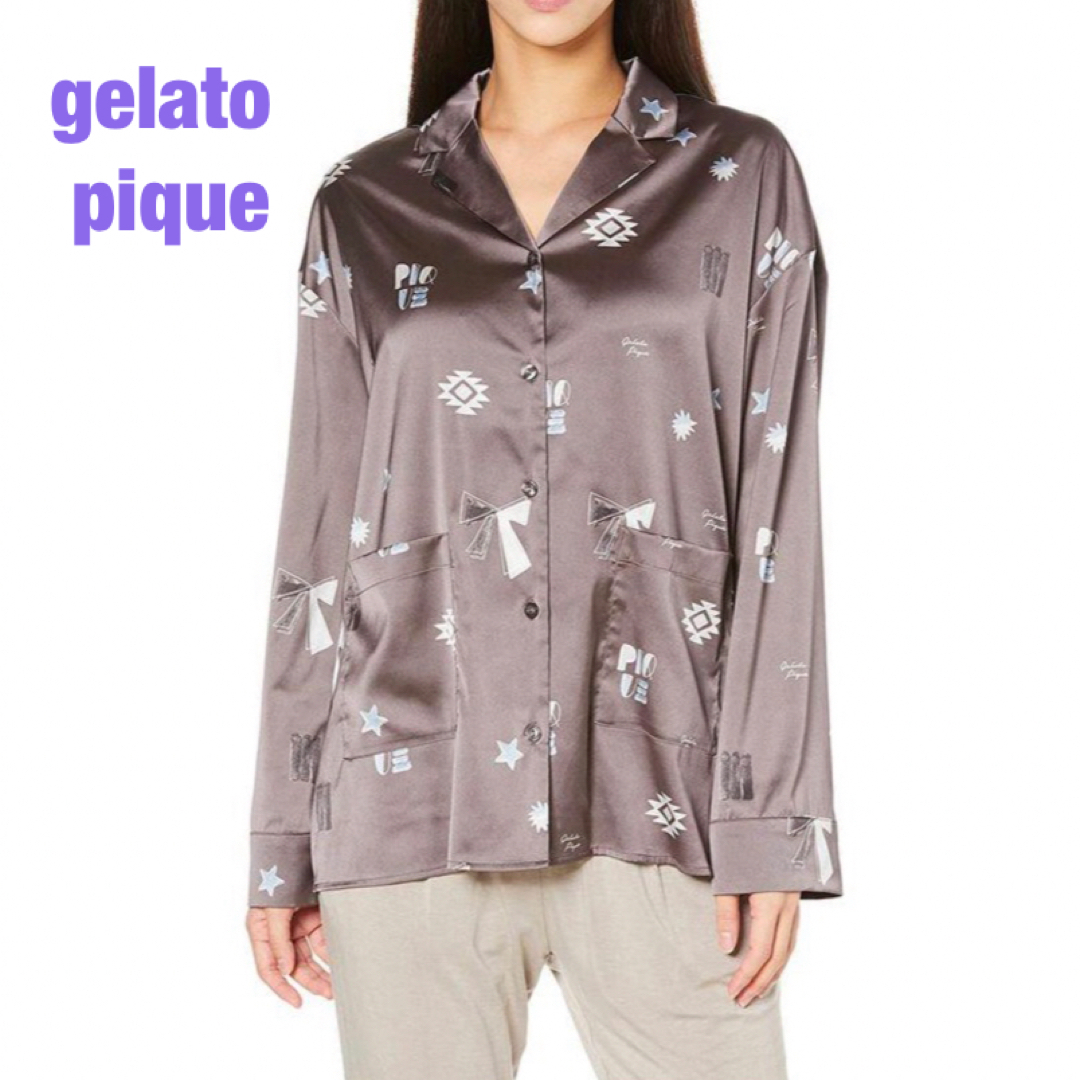 gelato pique(ジェラートピケ)の【新品】gelato pique サテン 柄パジャマシャツ レディースのルームウェア/パジャマ(パジャマ)の商品写真