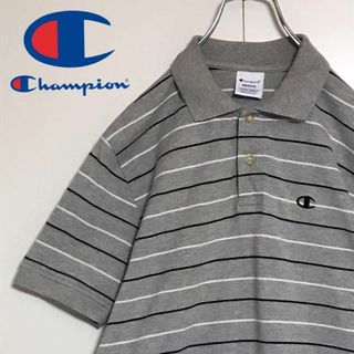 チャンピオン(Champion)の【人気定番】チャンピオン　刺繍ロゴ入りポロシャツ　グレー　ボーダーA1160(ポロシャツ)