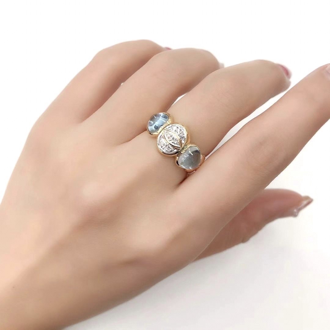K18YG ブルートパーズ　ダイヤモンド　ハート　リング　指輪 レディースのアクセサリー(リング(指輪))の商品写真