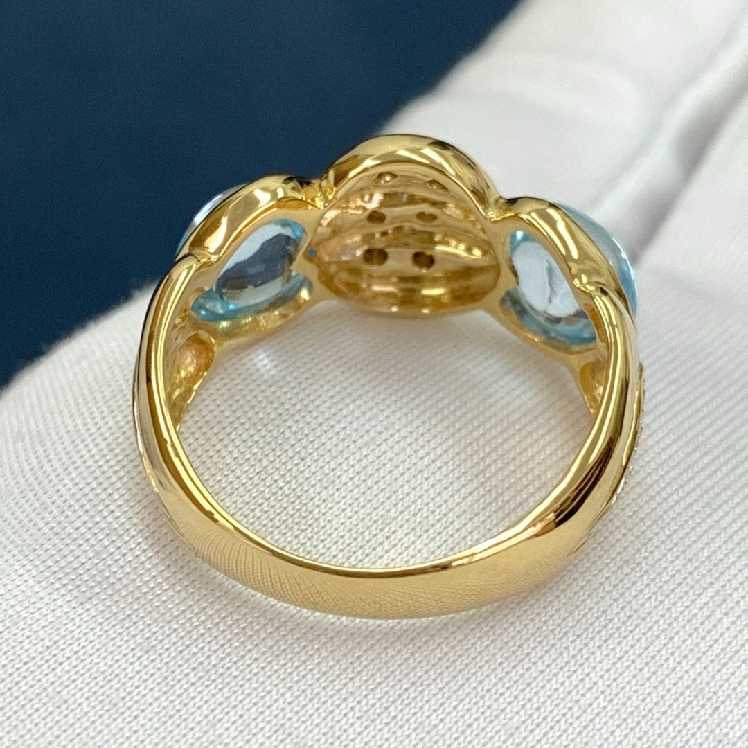 K18YG ブルートパーズ　ダイヤモンド　ハート　リング　指輪 レディースのアクセサリー(リング(指輪))の商品写真