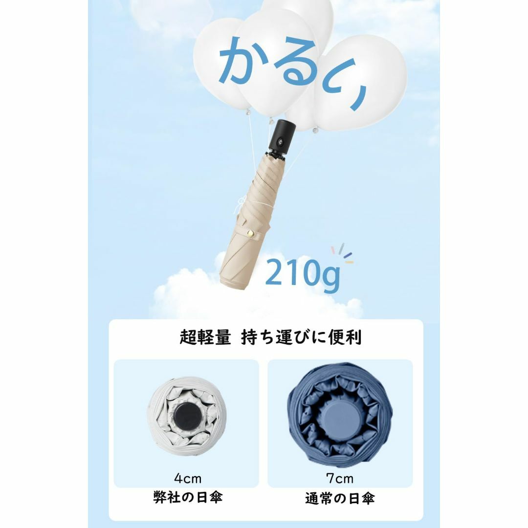 【色: ベージュ】hiino kano 日傘 軽量 ワンタッチ自動開閉 省力50 レディースのファッション小物(その他)の商品写真