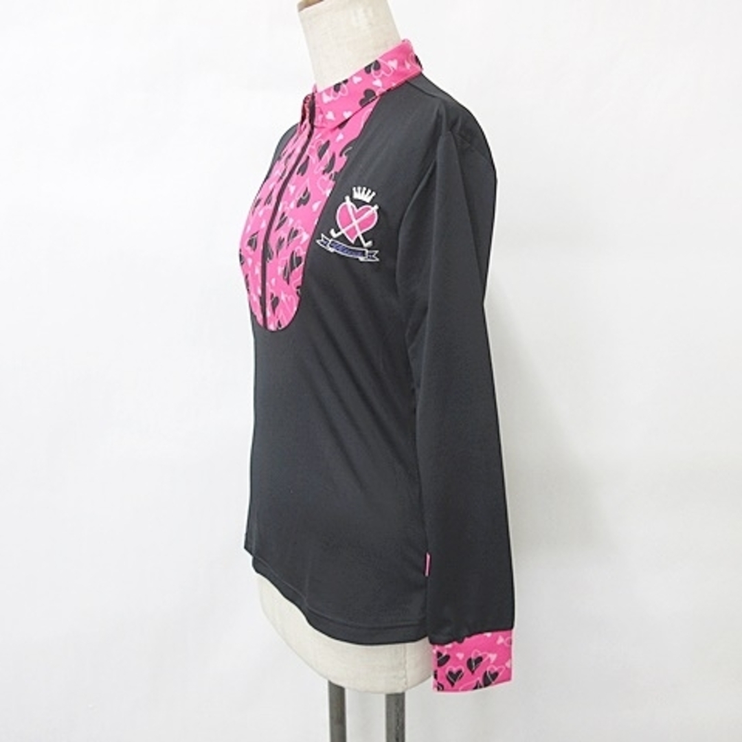 VIVA HEART(ビバハート)のビバハート ゴルフ ポロシャツ 長袖 ハーフジップ 黒 ピンク ブラック 40 スポーツ/アウトドアのゴルフ(ウエア)の商品写真