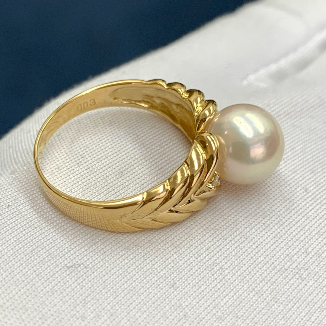 K18YG アコヤ真珠　約8.3mm ダイヤモンド　0.03 リング レディースのアクセサリー(リング(指輪))の商品写真
