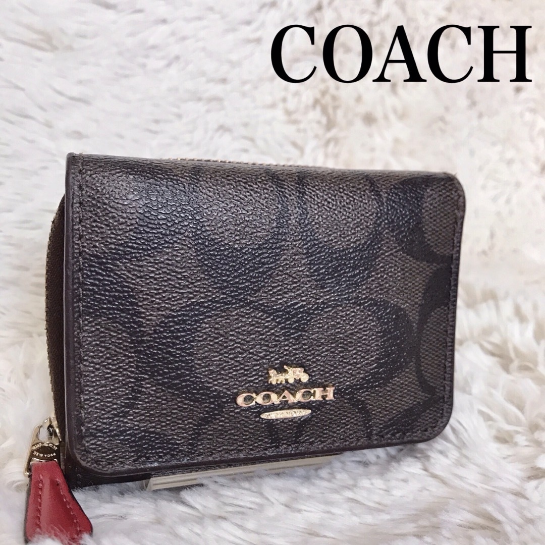 COACH(コーチ)の美品 COACH コーチ シグネチャー コンパクトウォレット 三つ折り財布 レディースのファッション小物(財布)の商品写真