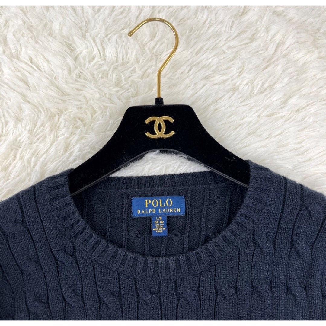 POLO RALPH LAUREN(ポロラルフローレン)の美品✨ポロラルフローレン　現行　ケーブルニット　L ネイビー　長袖　ホース刺繍 レディースのトップス(ニット/セーター)の商品写真