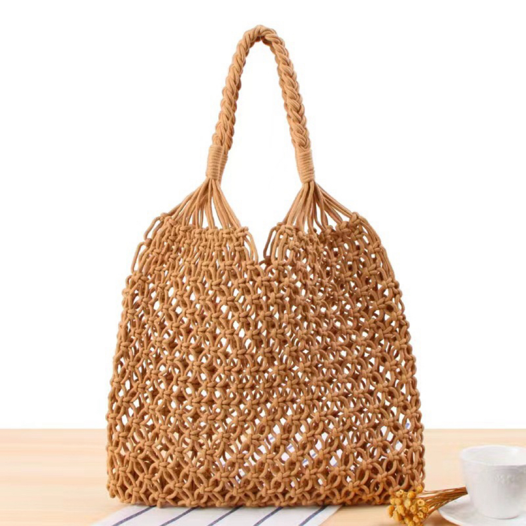 手編み　メッシュトート　ショッピング　エコバック　リゾート　春夏モデル　レディス レディースのバッグ(トートバッグ)の商品写真