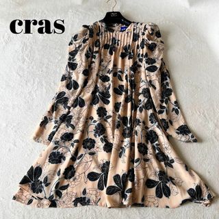 cras クラース　膝丈ワンピース　総柄　花柄　パフスリーブ　ベージュ 34 S(ひざ丈ワンピース)