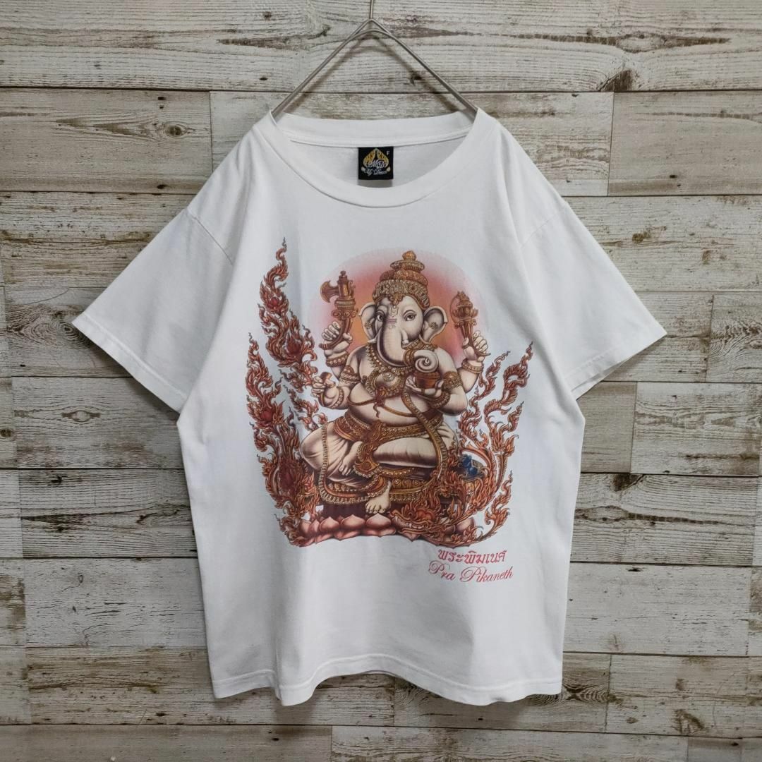 【615】タイ直送ガネーシャプラピカネ チャイハネ柄両面プリント半袖Tシャツ古着 メンズのトップス(Tシャツ/カットソー(半袖/袖なし))の商品写真