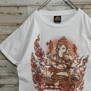 【615】タイ直送ガネーシャプラピカネ チャイハネ柄両面プリント半袖Tシャツ古着(Tシャツ/カットソー(半袖/袖なし))