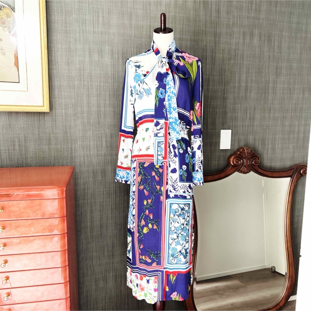 美品 ESCADA エスカーダ スポーツ パネル シルク ワンピース 美品 ESCADA エスカーダ スポーツ パネル シルク ワンピース