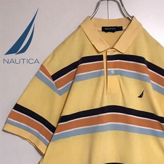 NAUTICA - 【人気L】ノーティカ　刺繍ロゴ入りポロシャツ　マルチカラーボーダーA1143