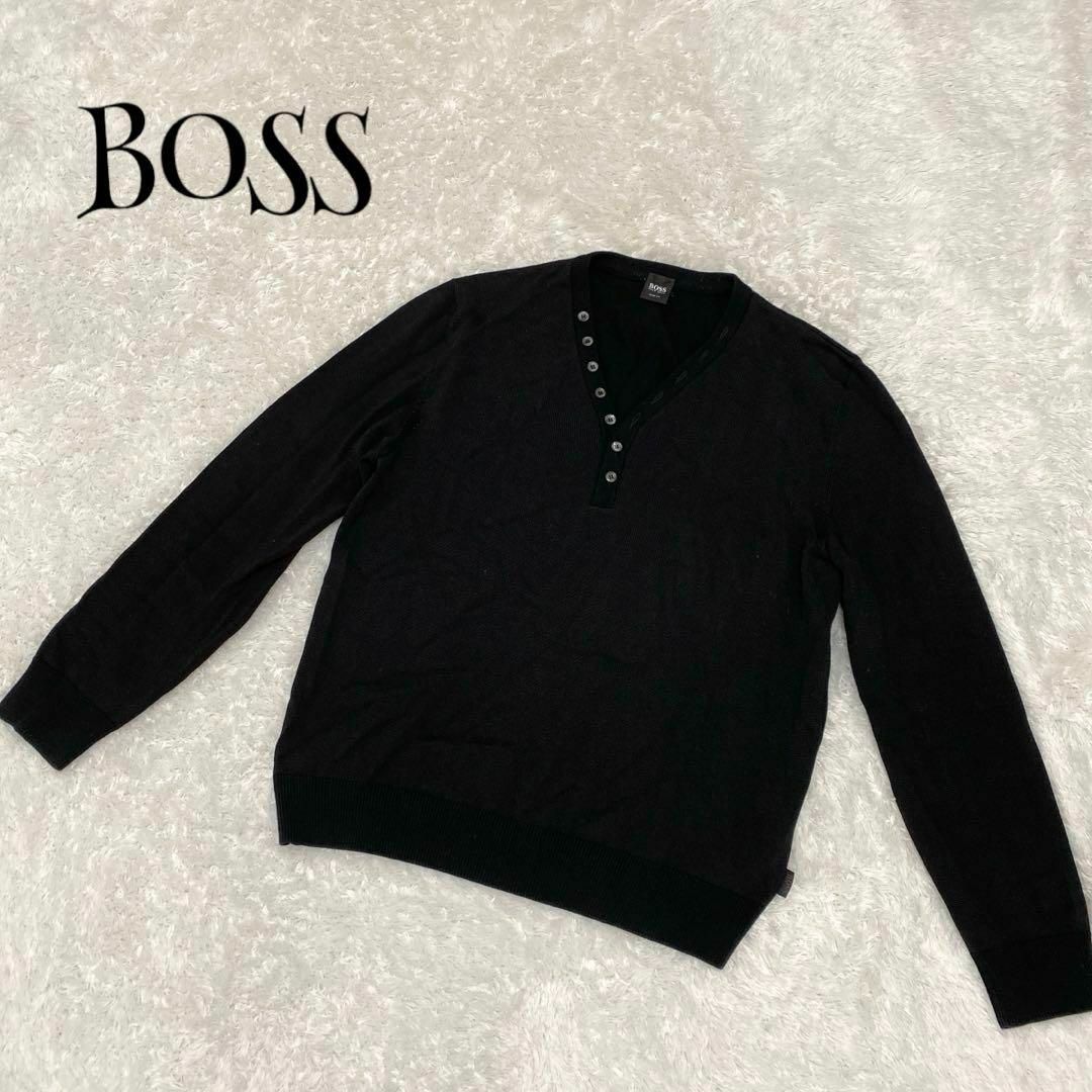 BOSS(ボス)のBOSS ボス ☆ Vネック 長袖ニット トップス Lサイズ 黒 ブラック メンズのトップス(ニット/セーター)の商品写真