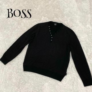 BOSS - BOSS ボス ☆ Vネック 長袖ニット トップス Lサイズ 黒 ブラック