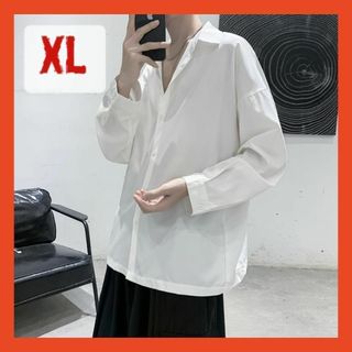 メンズ シャツ 長袖 オーバーサイズ サテン 夏服 白 サラサラ 韓国 XL ⓪(シャツ)