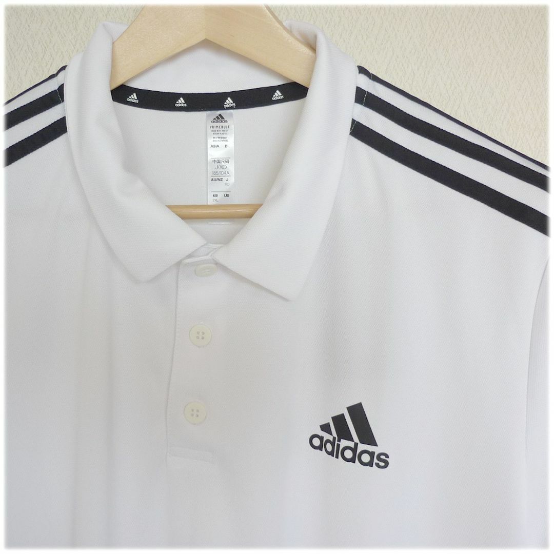 adidas(アディダス)の大きいサイズ◆新品(メンズ4XL)(3XO)アディダス 白3st 半袖ポロシャツ メンズのトップス(ポロシャツ)の商品写真