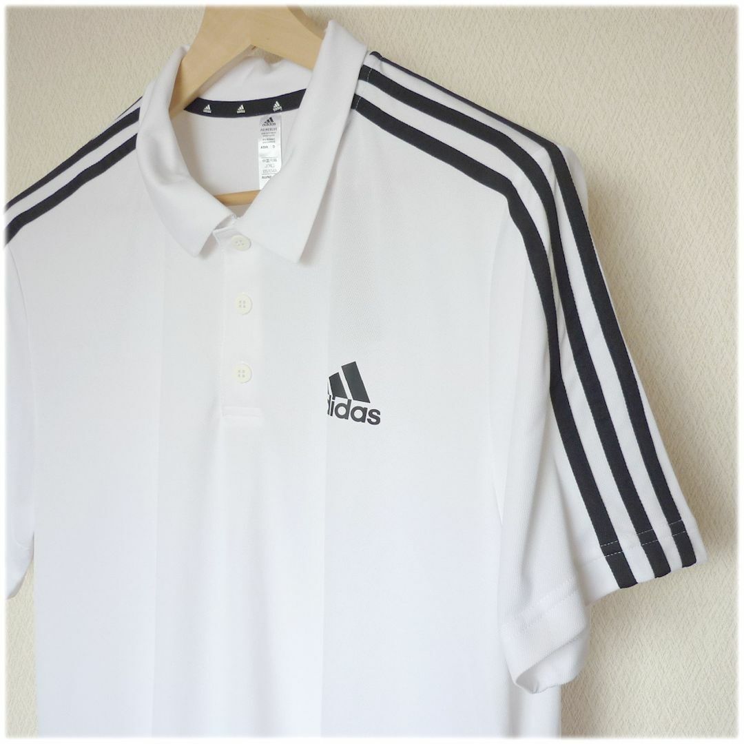 adidas(アディダス)の大きいサイズ◆新品(メンズ4XL)(3XO)アディダス 白3st 半袖ポロシャツ メンズのトップス(ポロシャツ)の商品写真