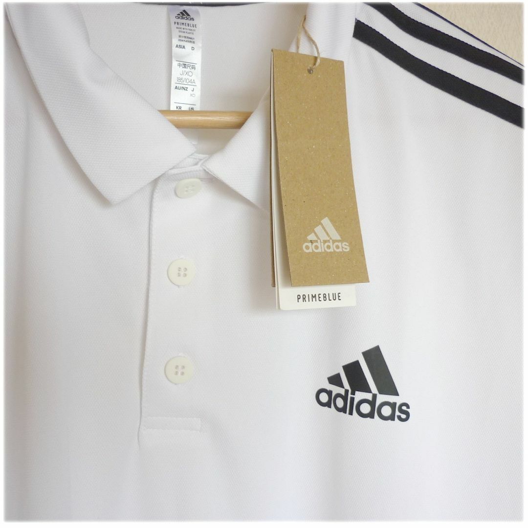 adidas(アディダス)の大きいサイズ◆新品(メンズ4XL)(3XO)アディダス 白3st 半袖ポロシャツ メンズのトップス(ポロシャツ)の商品写真