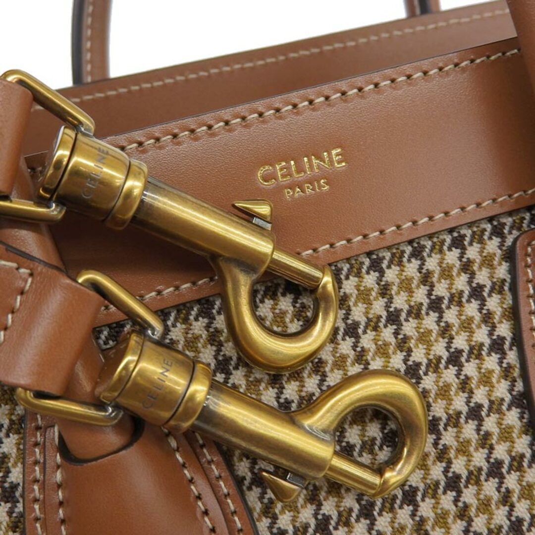 celine(セリーヌ)のセリーヌ CELINE ラゲージ ナノショッパー 2WAY ハンドバッグ ショルダーバッグ ウール/レザー ブラウン/ベージュ 中古 新入荷 OB1795 レディースのバッグ(ハンドバッグ)の商品写真