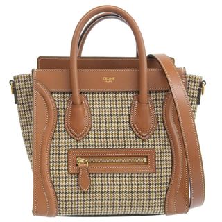 セリーヌ(celine)のセリーヌ CELINE ラゲージ ナノショッパー 2WAY ハンドバッグ ショルダーバッグ ウール/レザー ブラウン/ベージュ 中古 新入荷 OB1795(ハンドバッグ)