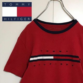 トミーヒルフィガー(TOMMY HILFIGER)の【希少デザイン】トミーヒルフィガー リブロゴ入りTシャツ　S A1133(Tシャツ/カットソー(半袖/袖なし))