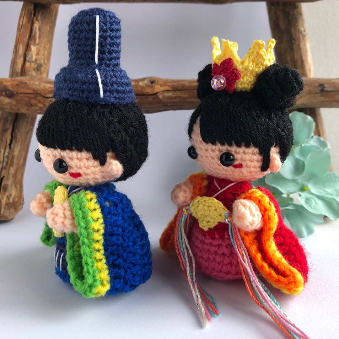 編みぐるみ　ひな祭りの男の子と女の子 ハンドメイドのぬいぐるみ/人形(あみぐるみ)の商品写真