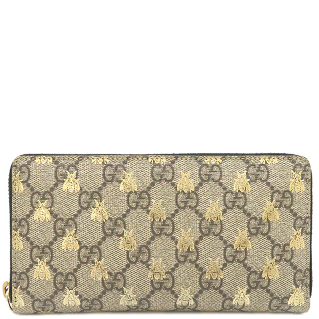 Gucci(グッチ)のグッチ GUCCI 長財布 GGスプリーム ビー ジップアラウンド GGスプリームキャンバス ベージュXブラック ゴールド金具 ラウンドファスナー  410102 9F26G 8319 【箱】【中古】 レディースのファッション小物(財布)の商品写真