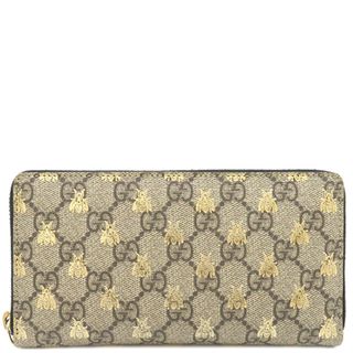 グッチ(Gucci)のグッチ GUCCI 長財布 GGスプリーム ビー ジップアラウンド GGスプリームキャンバス ベージュXブラック ゴールド金具 ラウンドファスナー  410102 9F26G 8319 【箱】【中古】(財布)