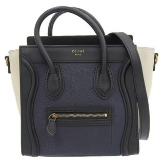 セリーヌ(celine)のセリーヌ CELINE ラゲージ ナノショッパー 2WAY ハンドバッグ ショルダーバッグ レザー ネイビー/ブラック/ホワイト 中古 新入荷 OB1798(ハンドバッグ)